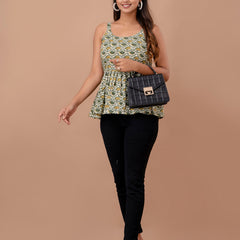 Floral Print Cotton Peplum Top