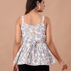 Floral Print Cotton Peplum Top