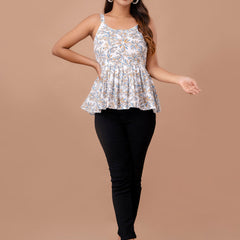 Floral Print Cotton Peplum Top