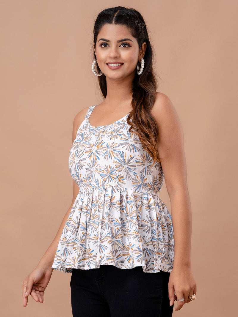 Floral Print Cotton Peplum Top