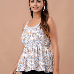 Floral Print Cotton Peplum Top