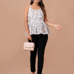 Floral Print Cotton Peplum Top