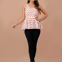 Floral Print Cotton Peplum Top