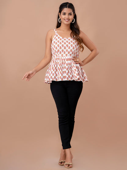 Floral Print Cotton Peplum Top