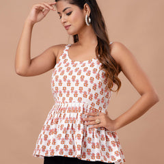 Floral Print Cotton Peplum Top