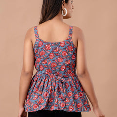 Floral Print Cotton Peplum Top