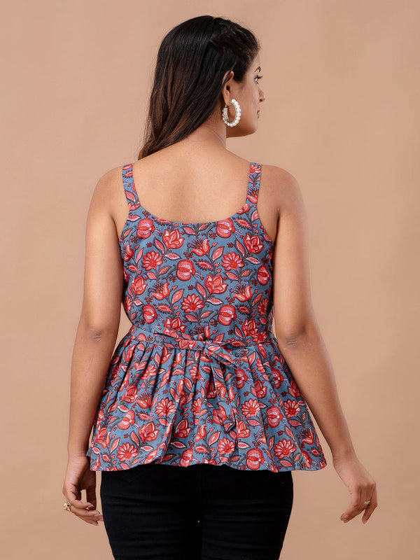 Floral Print Cotton Peplum Top