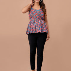 Floral Print Cotton Peplum Top