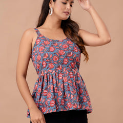Floral Print Cotton Peplum Top