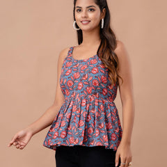 Floral Print Cotton Peplum Top