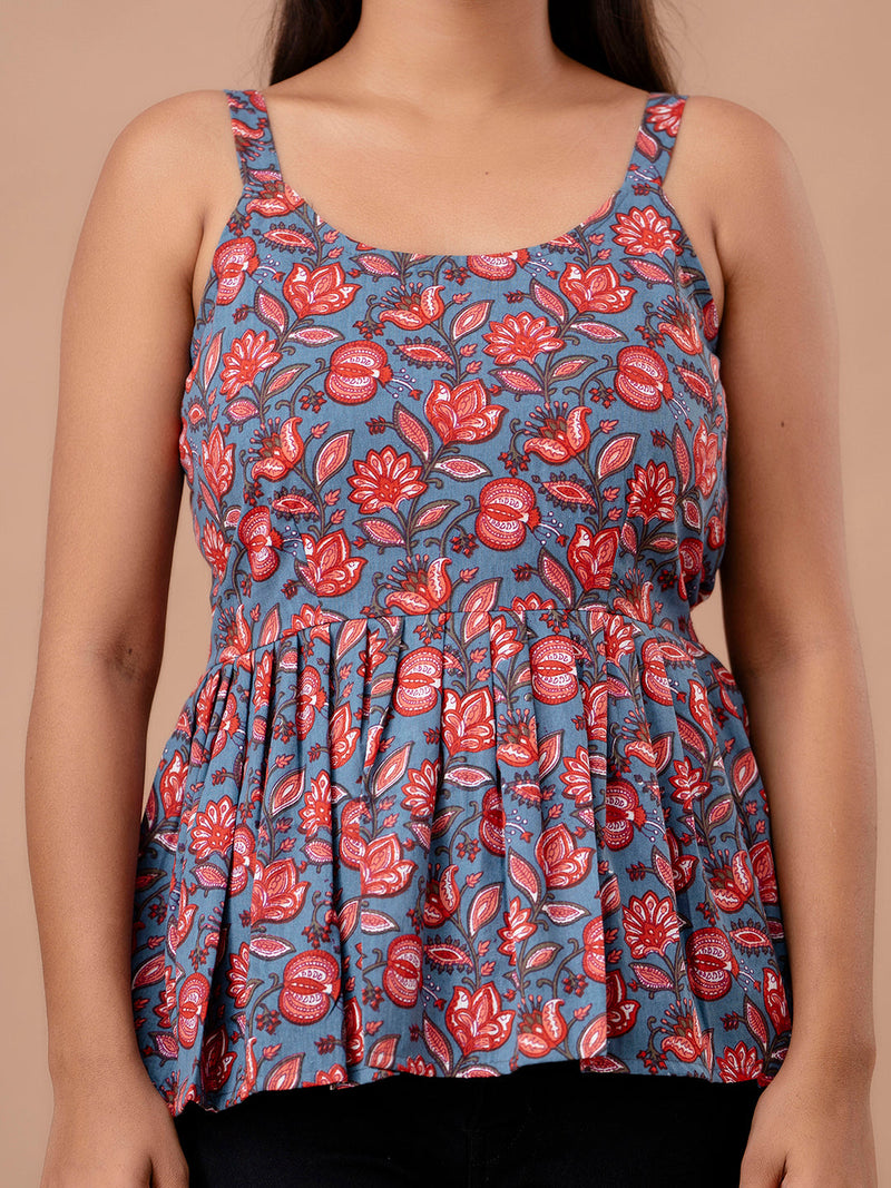 Floral Print Cotton Peplum Top