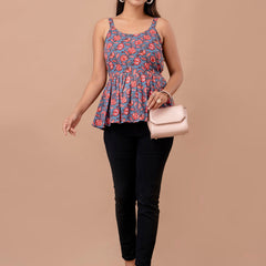Floral Print Cotton Peplum Top