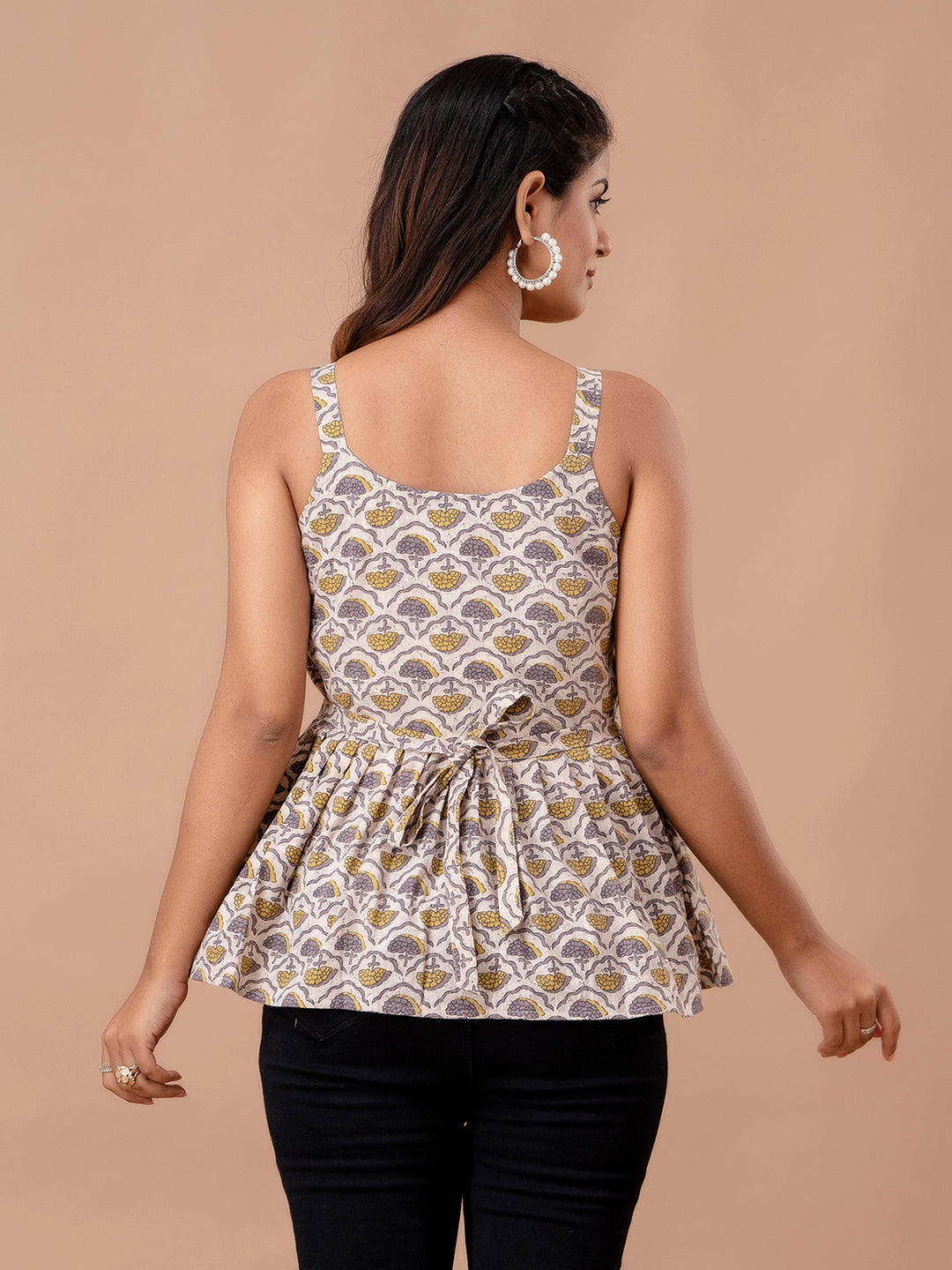 Floral Print Cotton Peplum Top