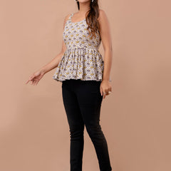 Floral Print Cotton Peplum Top