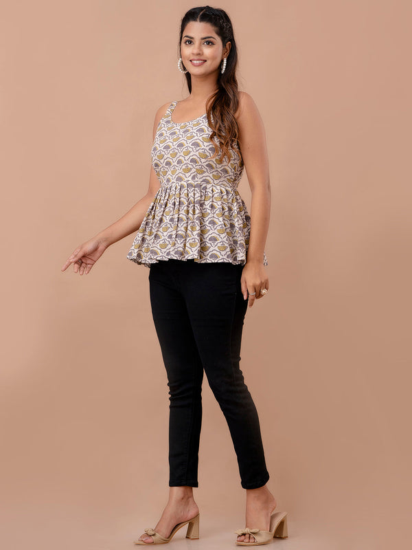 Floral Print Cotton Peplum Top