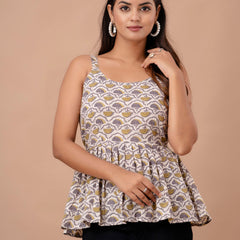 Floral Print Cotton Peplum Top