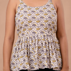 Floral Print Cotton Peplum Top