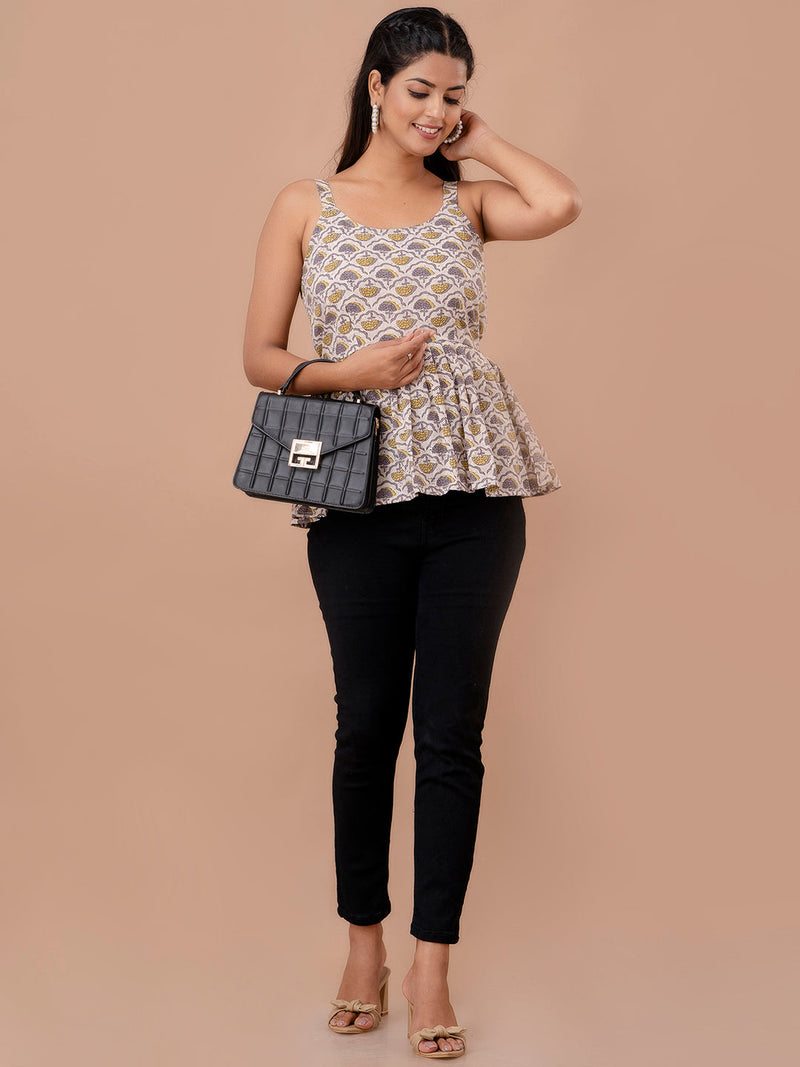 Floral Print Cotton Peplum Top