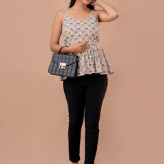 Floral Print Cotton Peplum Top