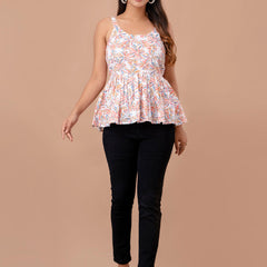 Floral Print Cotton Peplum Top
