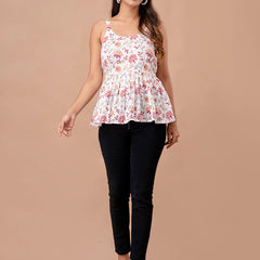 Floral Print Cotton Peplum Top