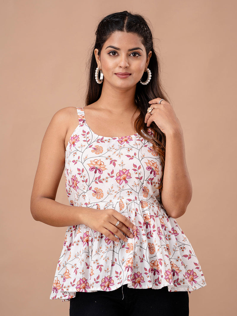 Floral Print Cotton Peplum Top
