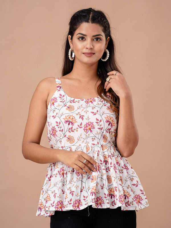 Floral Print Cotton Peplum Top