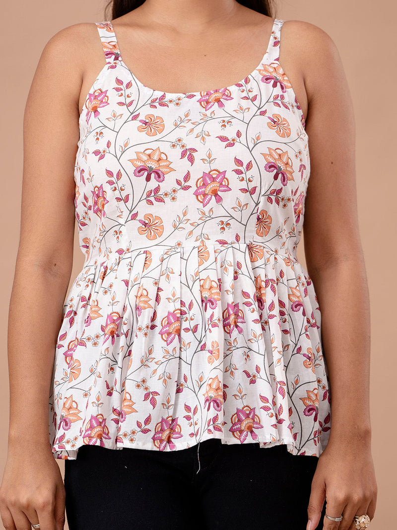 Floral Print Cotton Peplum Top