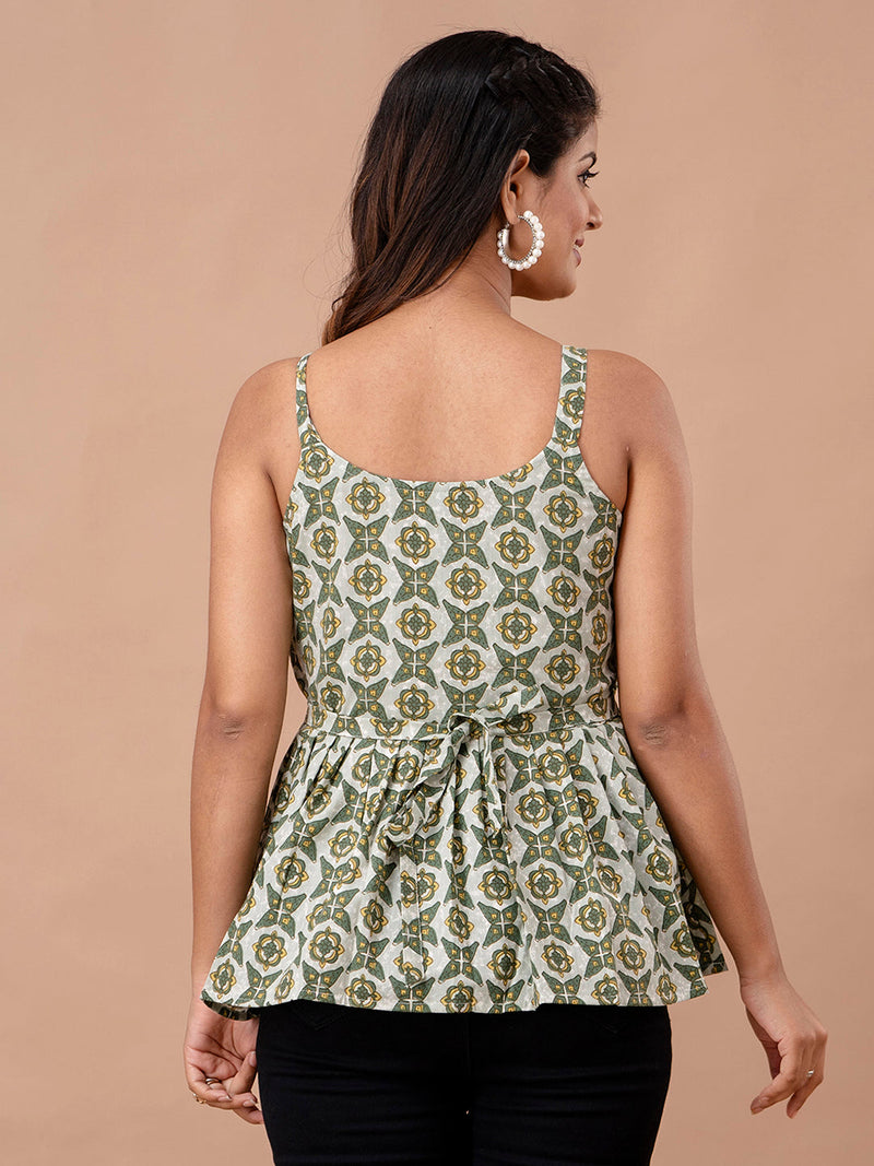 Floral Print Cotton Peplum Top