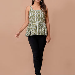 Floral Print Cotton Peplum Top