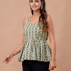 Floral Print Cotton Peplum Top