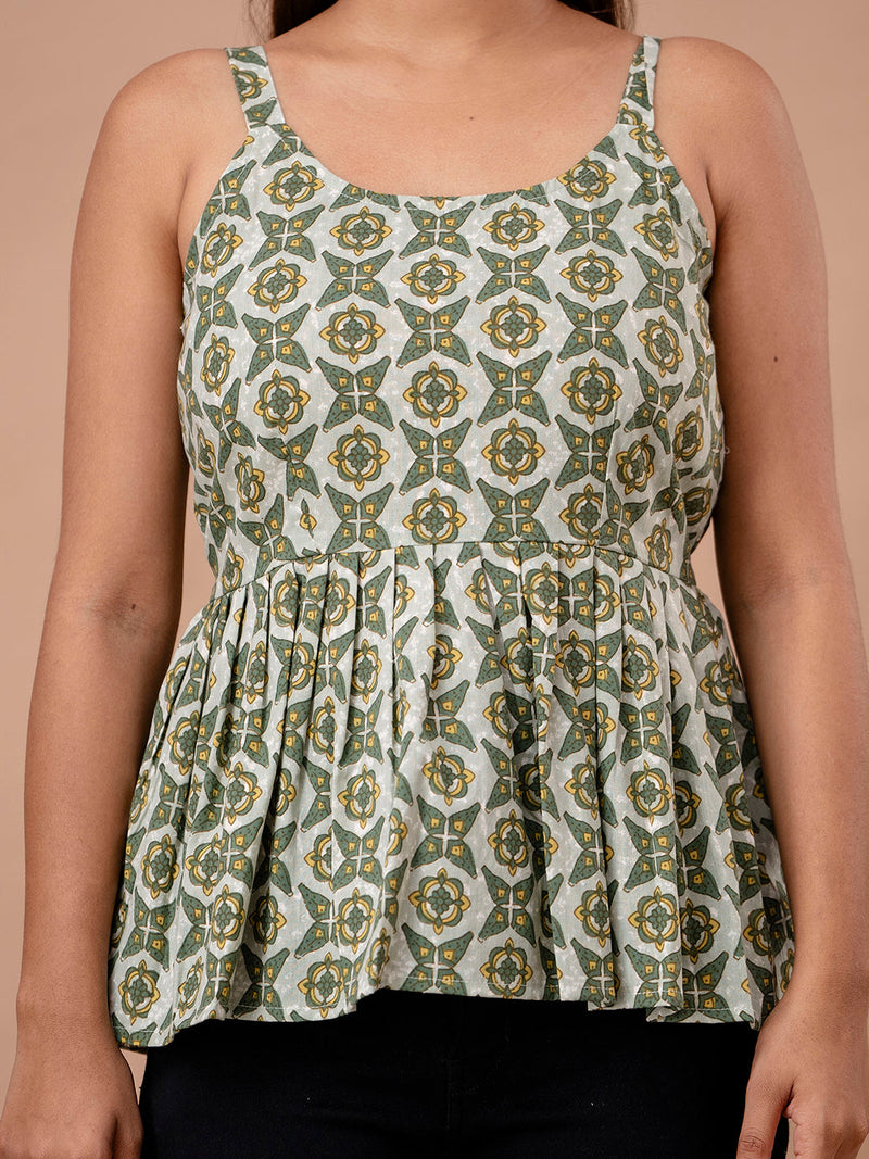 Floral Print Cotton Peplum Top