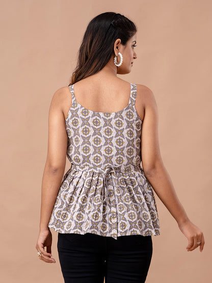 Floral Print Cotton Peplum Top