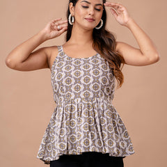 Floral Print Cotton Peplum Top