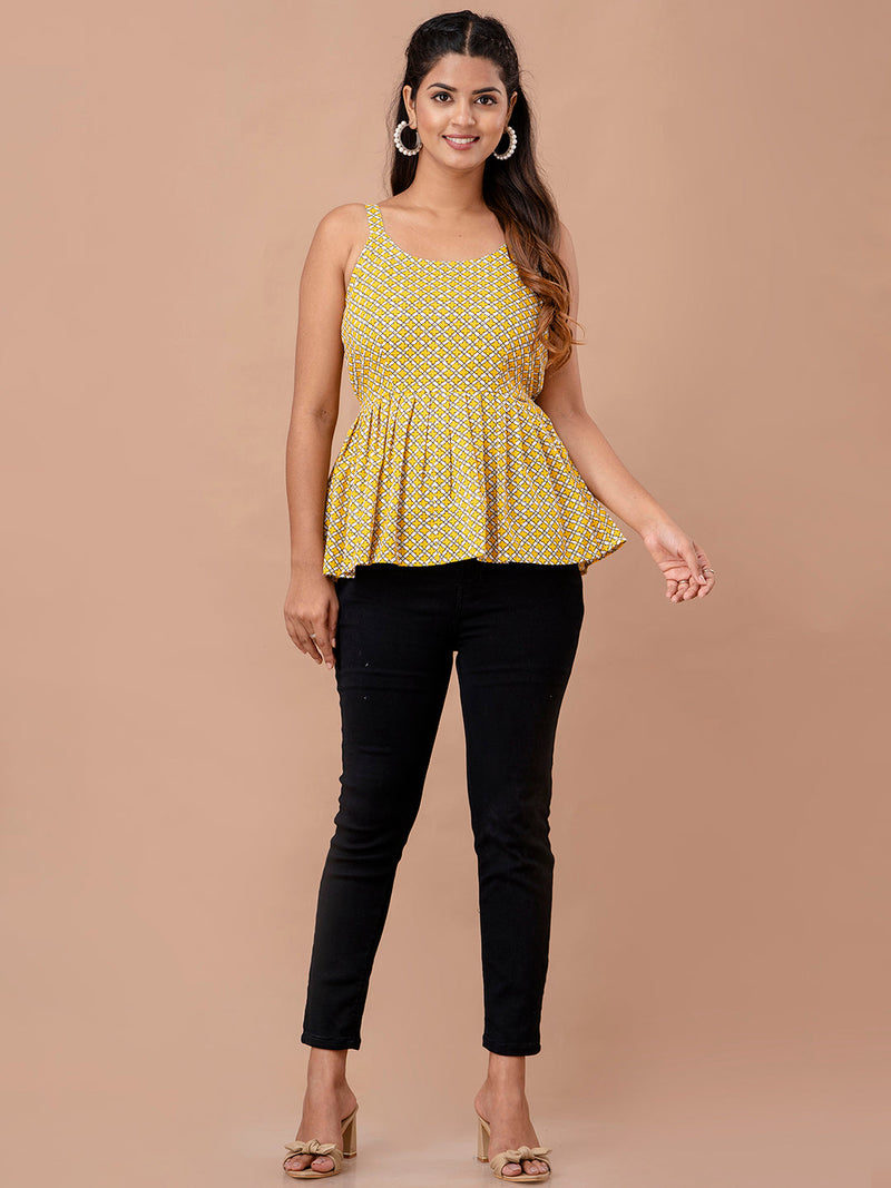 Floral Print Cotton Peplum Top