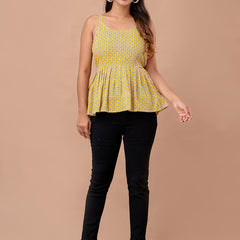 Floral Print Cotton Peplum Top