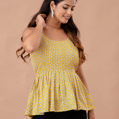 Floral Print Cotton Peplum Top