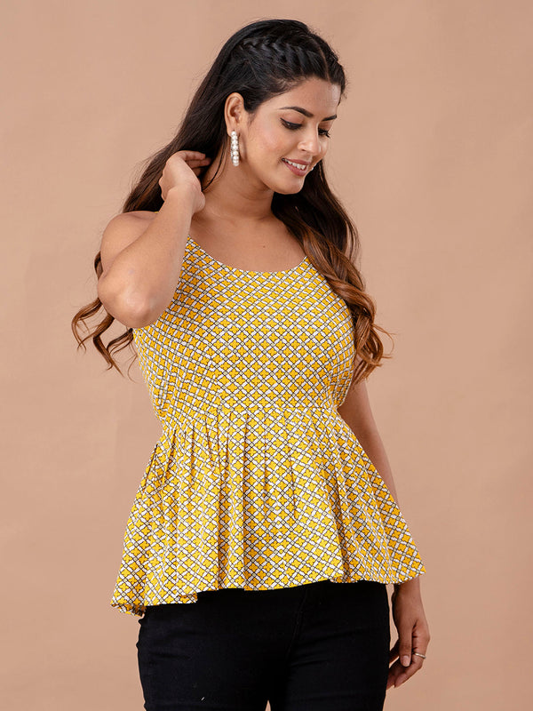 Floral Print Cotton Peplum Top