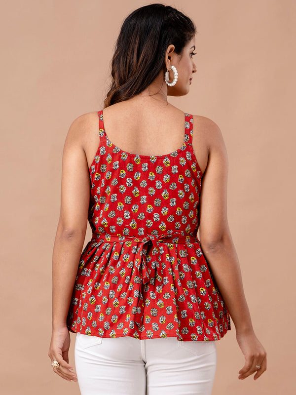 Floral Print Cotton Peplum Top