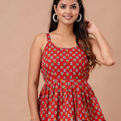 Floral Print Cotton Peplum Top