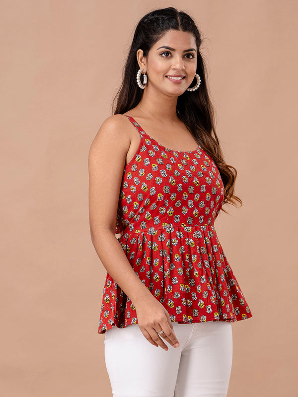 Floral Print Cotton Peplum Top