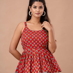 Floral Print Cotton Peplum Top