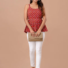 Floral Print Cotton Peplum Top