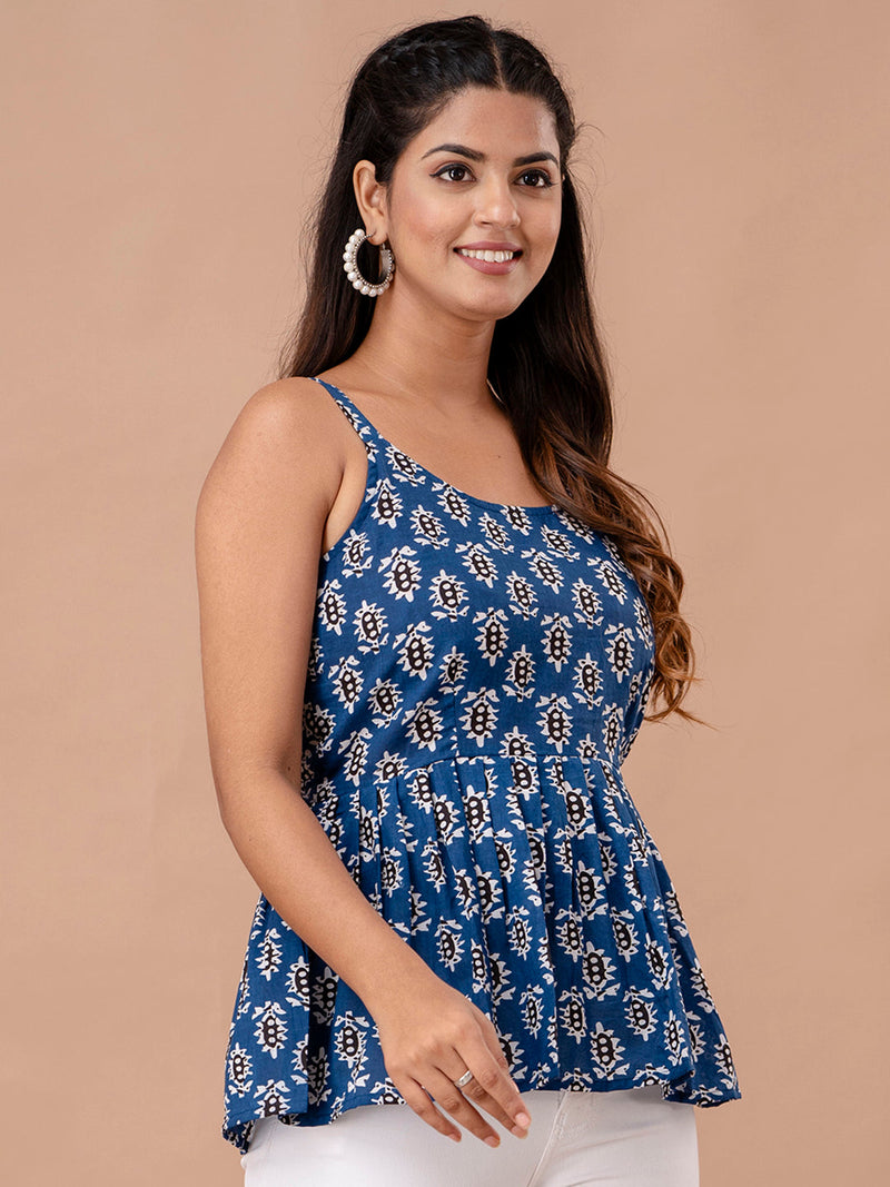 Floral Print Cotton Peplum Top