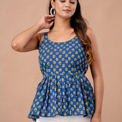 Floral Print Cotton Peplum Top
