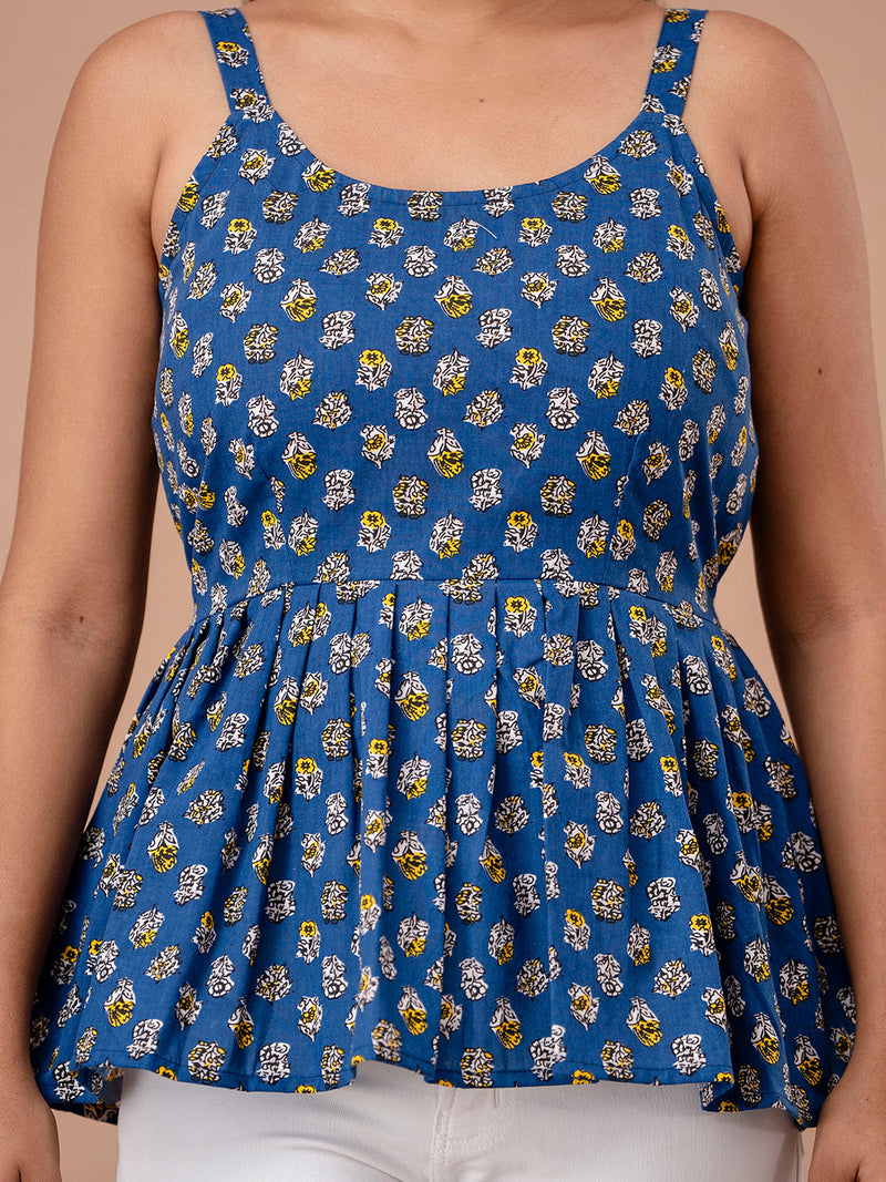 Floral Print Cotton Peplum Top