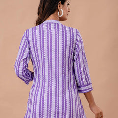 Floral Printed Pure Cotton Pleated A-Line Kurti