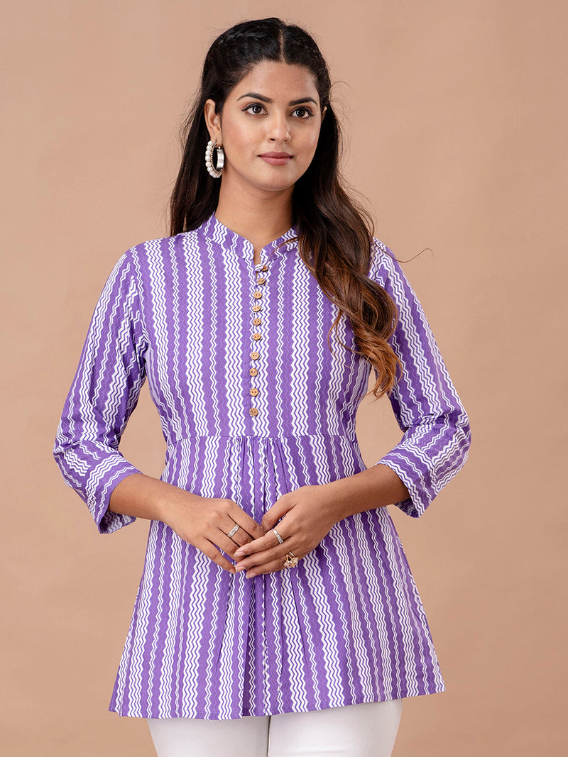 Floral Printed Pure Cotton Pleated A-Line Kurti