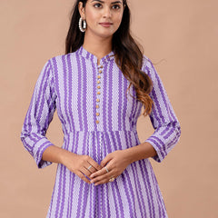 Floral Printed Pure Cotton Pleated A-Line Kurti