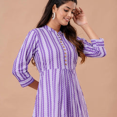Floral Printed Pure Cotton Pleated A-Line Kurti